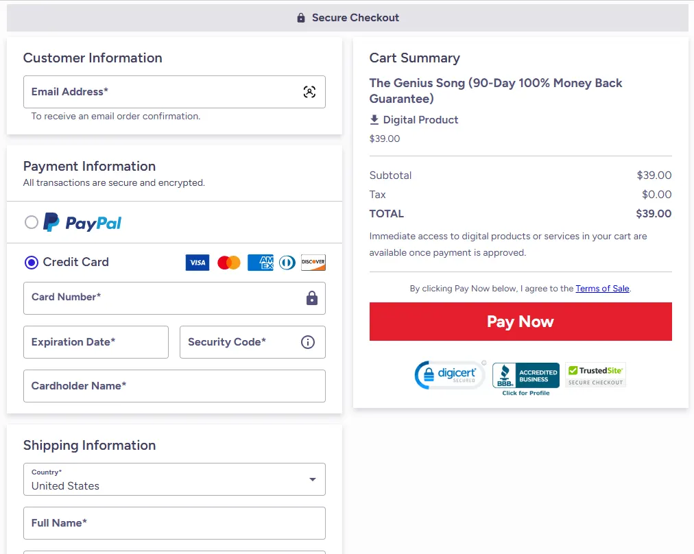 The Genius Song order-page